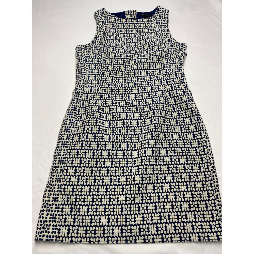 Banana Republic Womens Navy Blue Cream Geometric Floral Sheath Dress Size 10